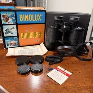 Binolux 4022 7x35 CF Binoculars Porro Prism Black w/ Case & Accessories
